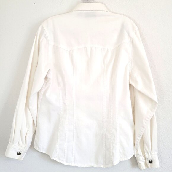 Ignite Basics White Denim Western Top with Metal buttons Women’s Large EUC - Picture 7 of 8